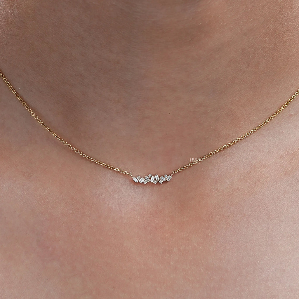 Baguette Cut Lab Diamond Cluster Necklace