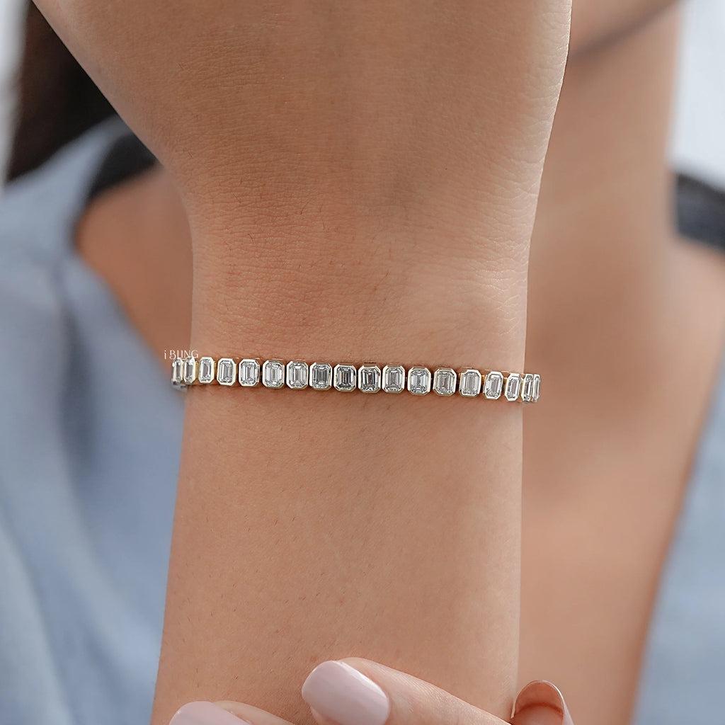 Emerald Cut Lab Diamond Bezel Tennis Bracelet
