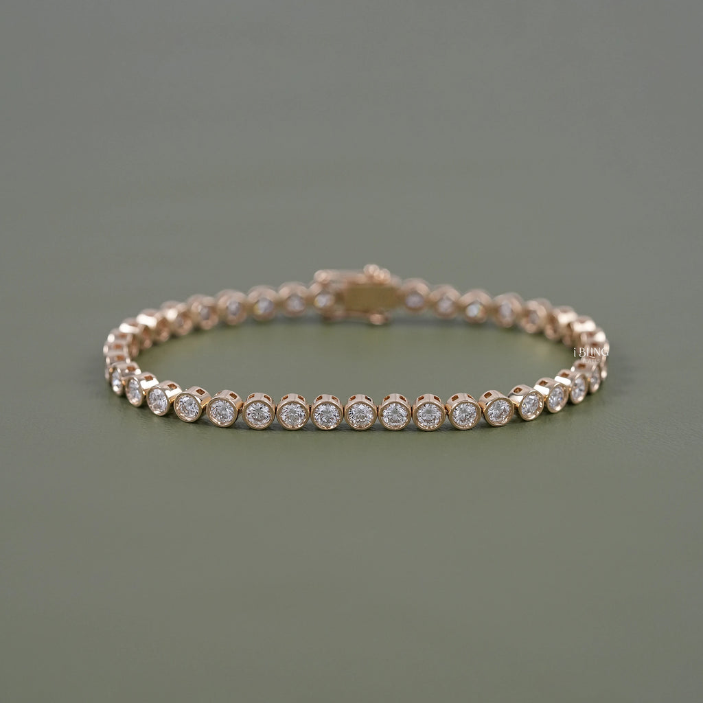 Round Cut Lab Diamond Bezel Set Tennis Bracelet
