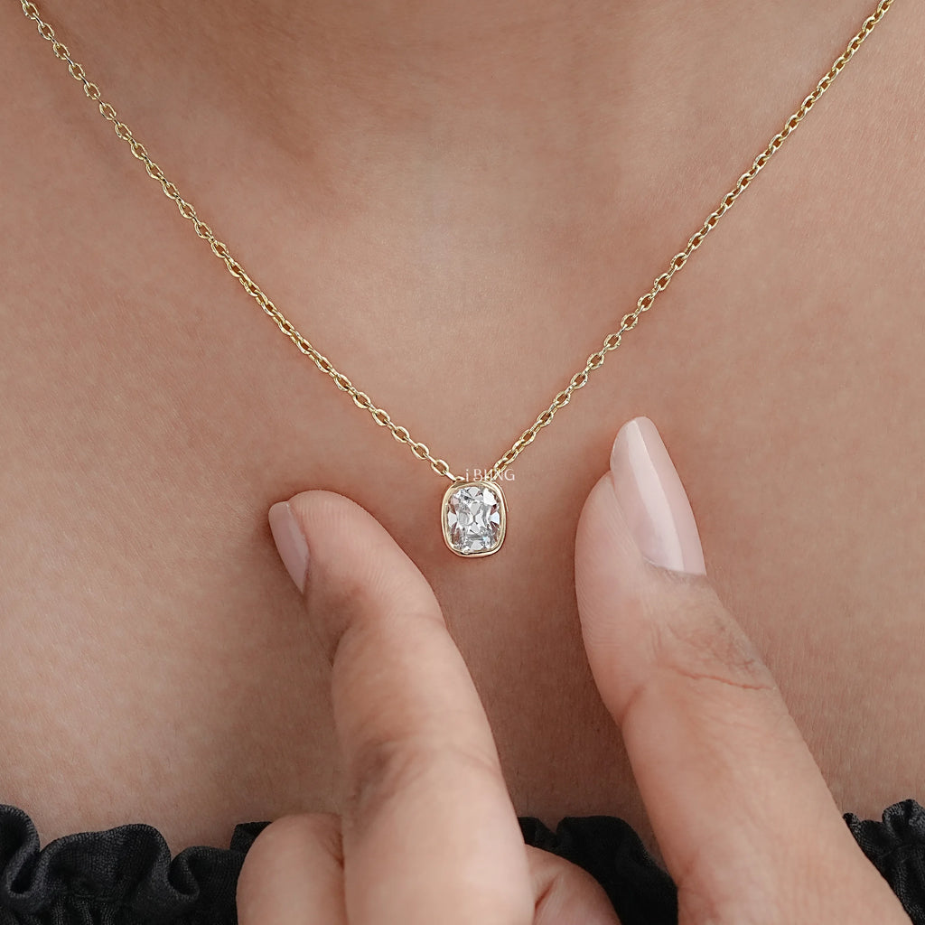 Cushion Cut Lab Diamond Bezel Set Necklace