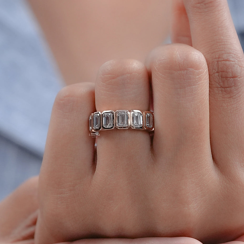 Emerald Cut Bezel Set Eternity Wedding Band