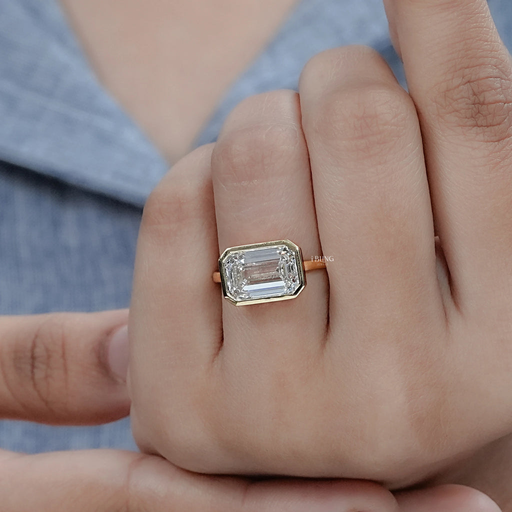 Bezel East West Set Emerald Diamond Ring