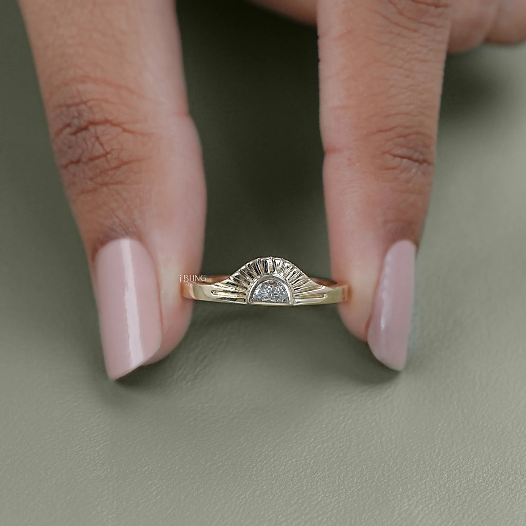 Half Moon Lab Diamond Solitaire Engagement Ring