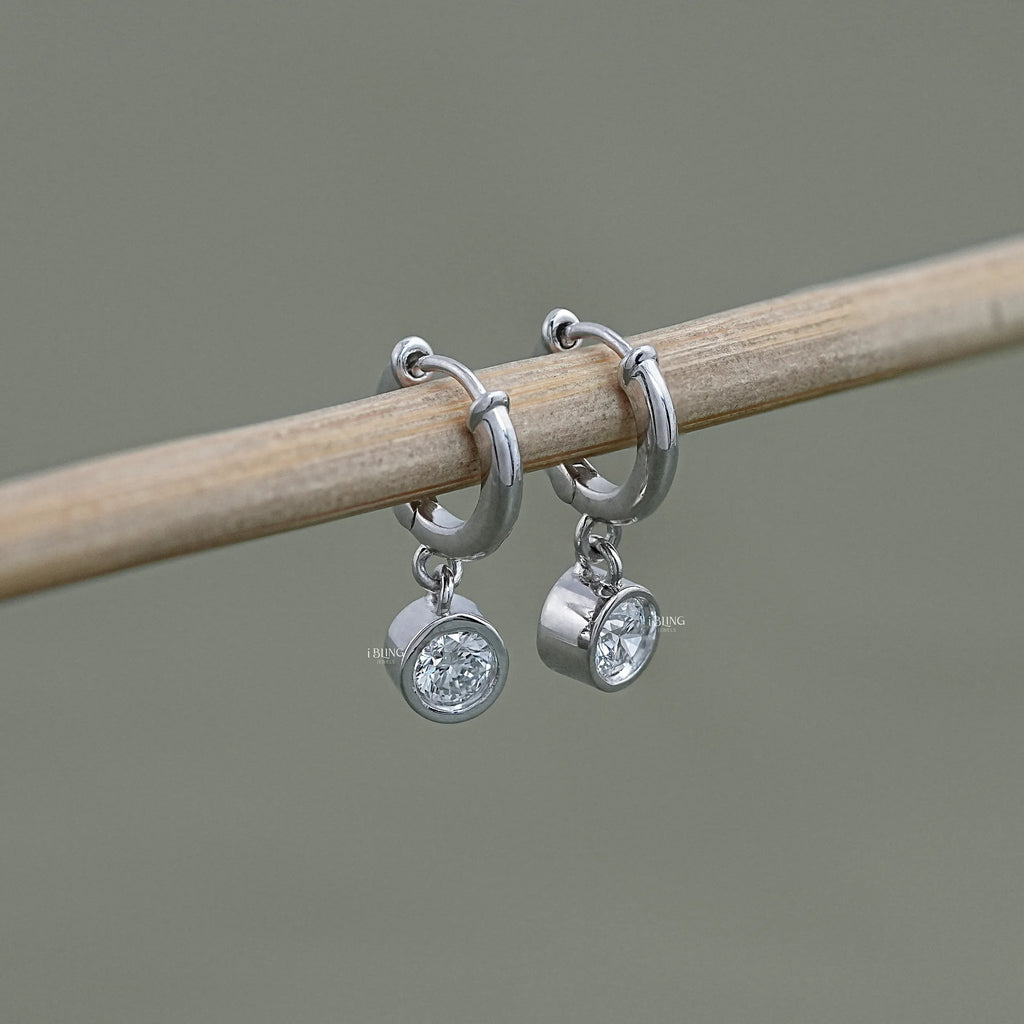 Round Lab Diamond Dangle Hoop Earrings