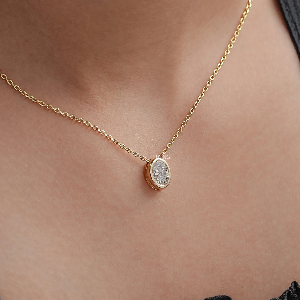 Bezel Set Oval Lab Diamond Solitaire Necklace