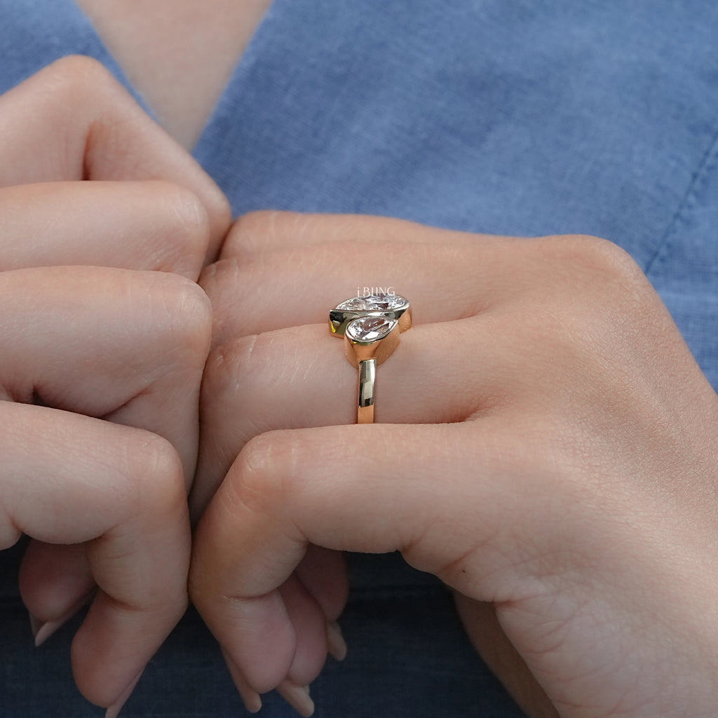 Two Pear Lab Diamond Bezel Set Wedding Ring