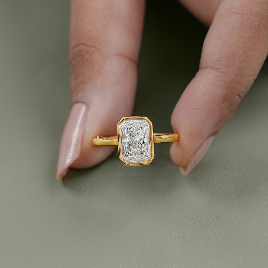Radiant Cut Diamond Bezel Set Engagement Ring