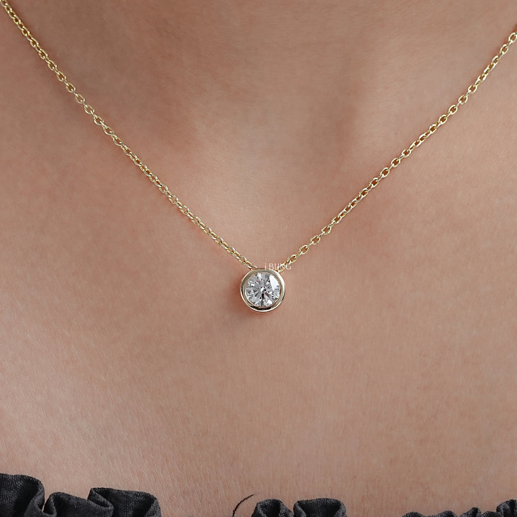 Round Cut Lab Grown Diamond Bezel Set Necklace