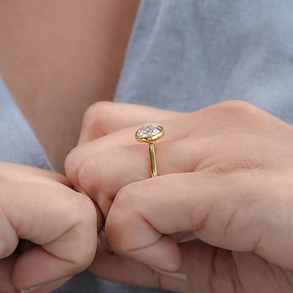 East West Oval Lab Diamond Bezel Set Engagement Ring