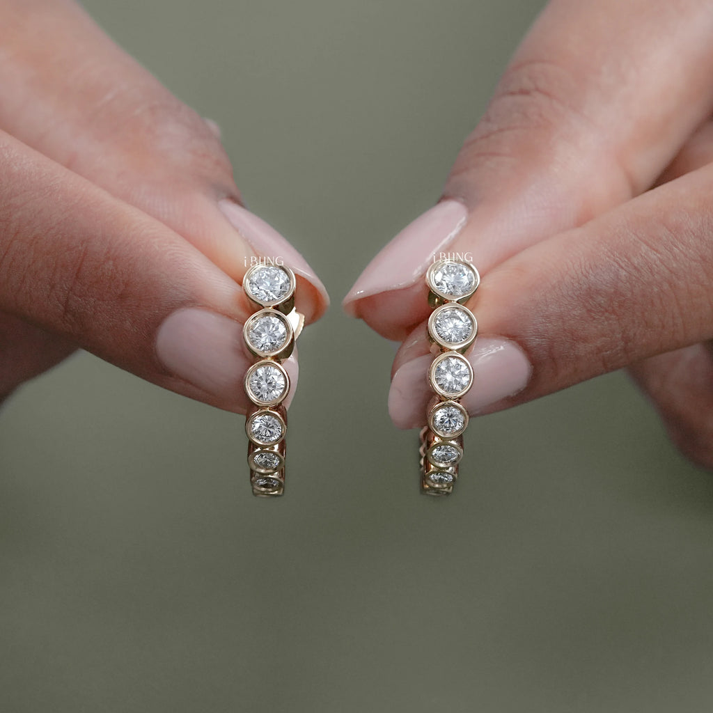 Graduated Round Diamond C Hoop Earrings