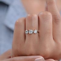 Three Stone Round Lab Diamond Bezel Set Engagement Ring