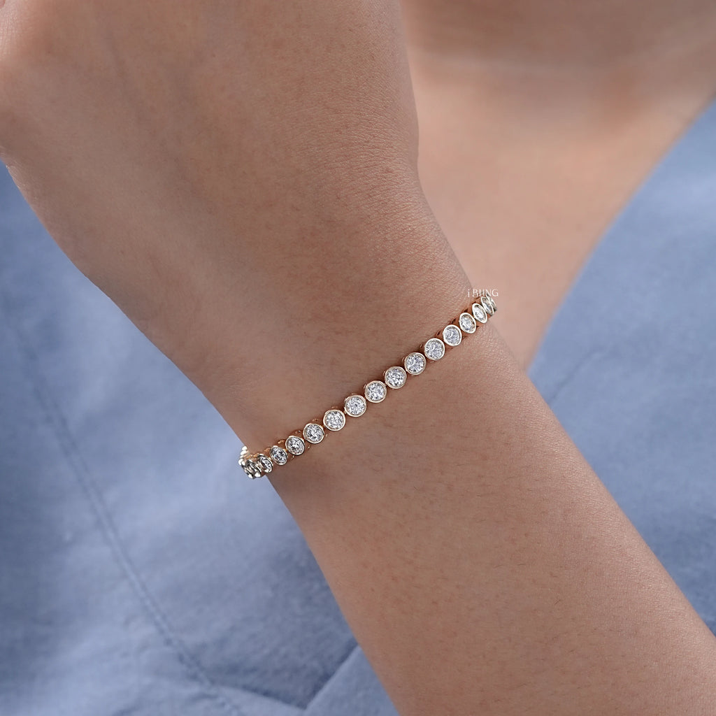 Round Cut Lab Diamond Bezel Set Tennis Bracelet