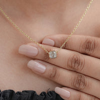 Asscher Cut Diamond Bezel Set Solitaire Necklace