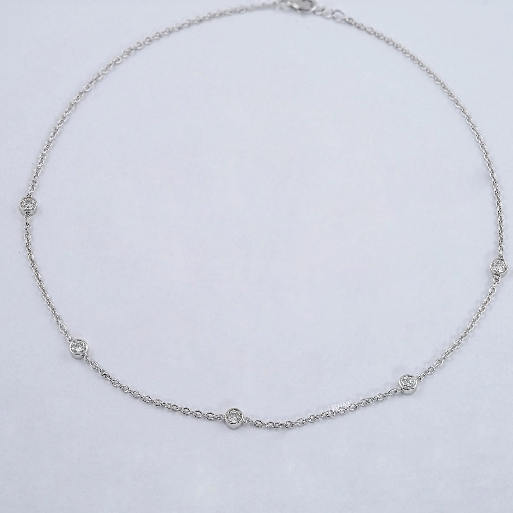 Round Lab Diamond Bezel Set Station Necklace