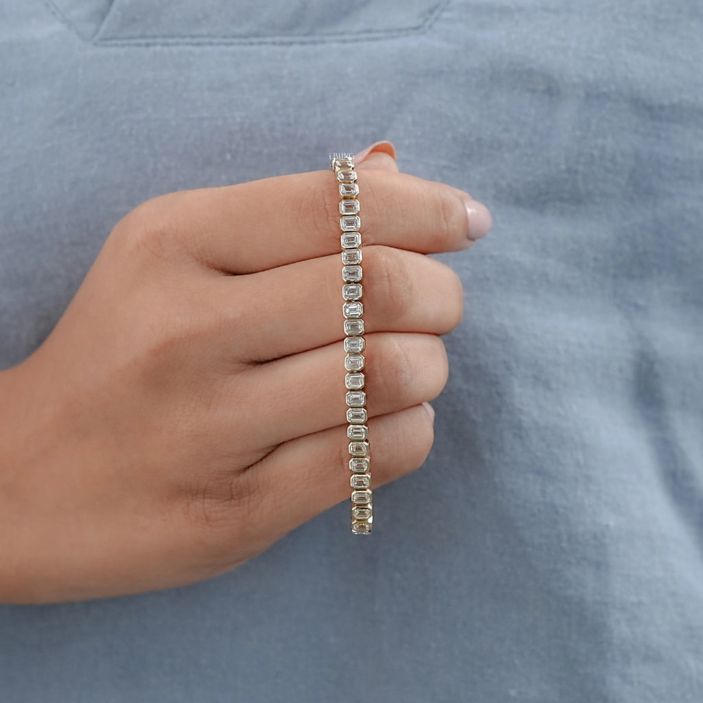 Emerald Cut Lab Diamond Bezel Tennis Bracelet