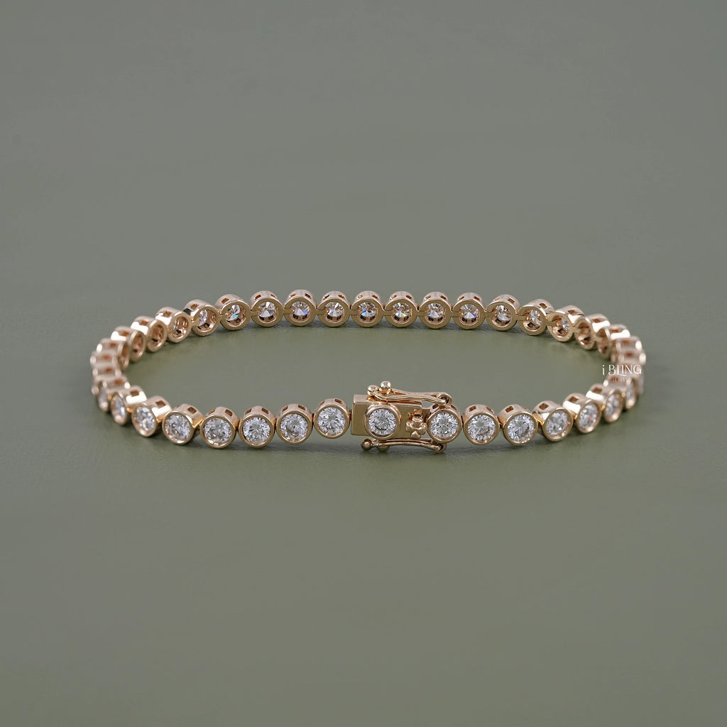 Round Cut Lab Diamond Bezel Set Tennis Bracelet