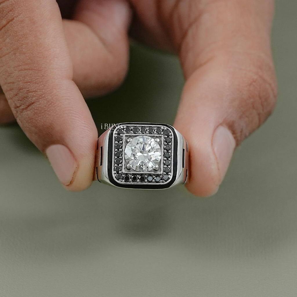 Black & White Halo Diamond Cluster Men's Ring