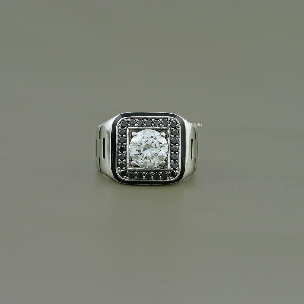 Black & White Halo Diamond Cluster Men's Ring
