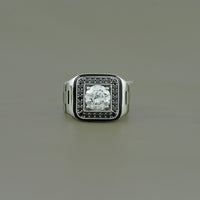Black & White Halo Diamond Cluster Men's Ring