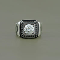 Black & White Halo Diamond Cluster Men's Ring