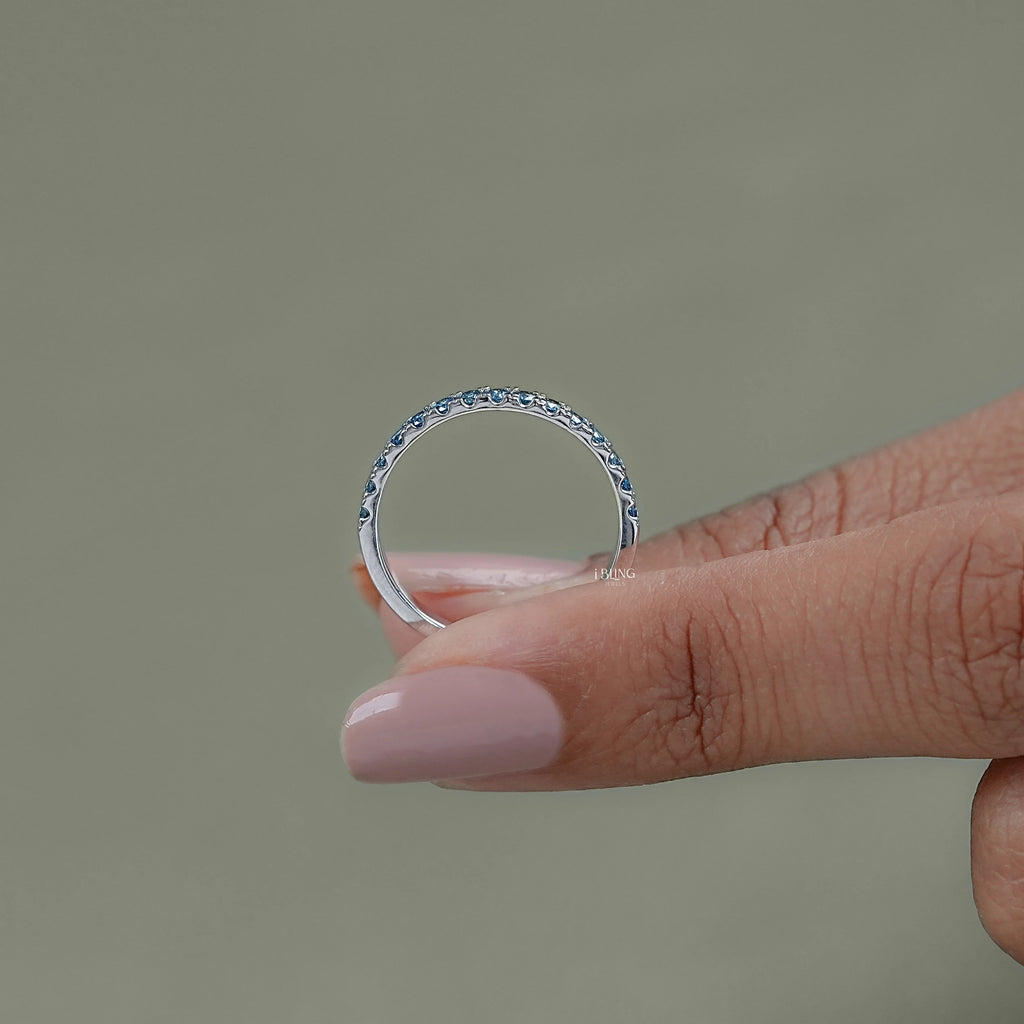 Blue Round Diamond Half Eternity Wedding Band