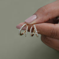 Round Diamond Double Row C Hoop Earrings