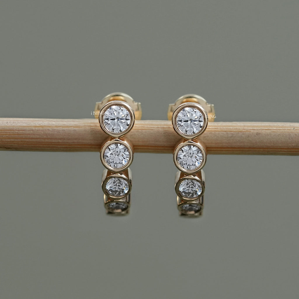 Graduated Round Diamond C Hoop Earrings
