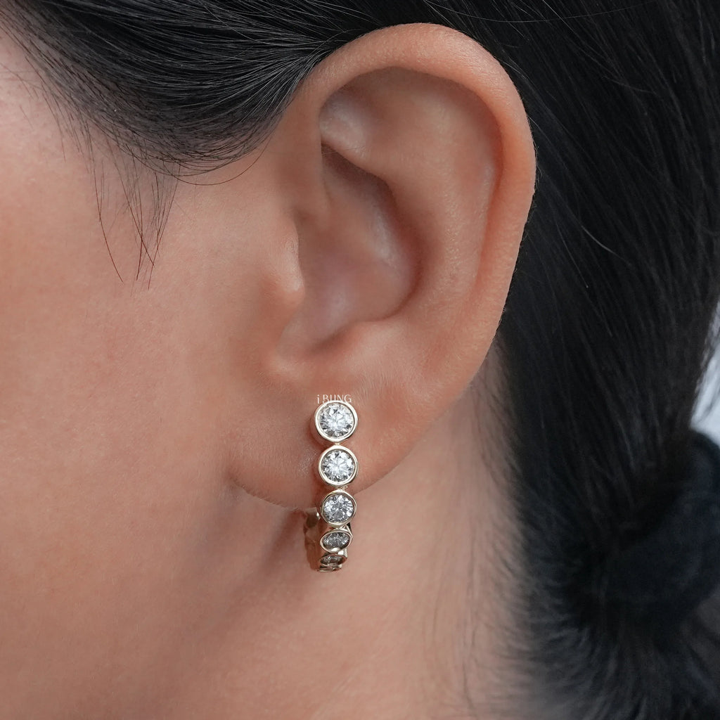Graduated Round Diamond C Hoop Earrings