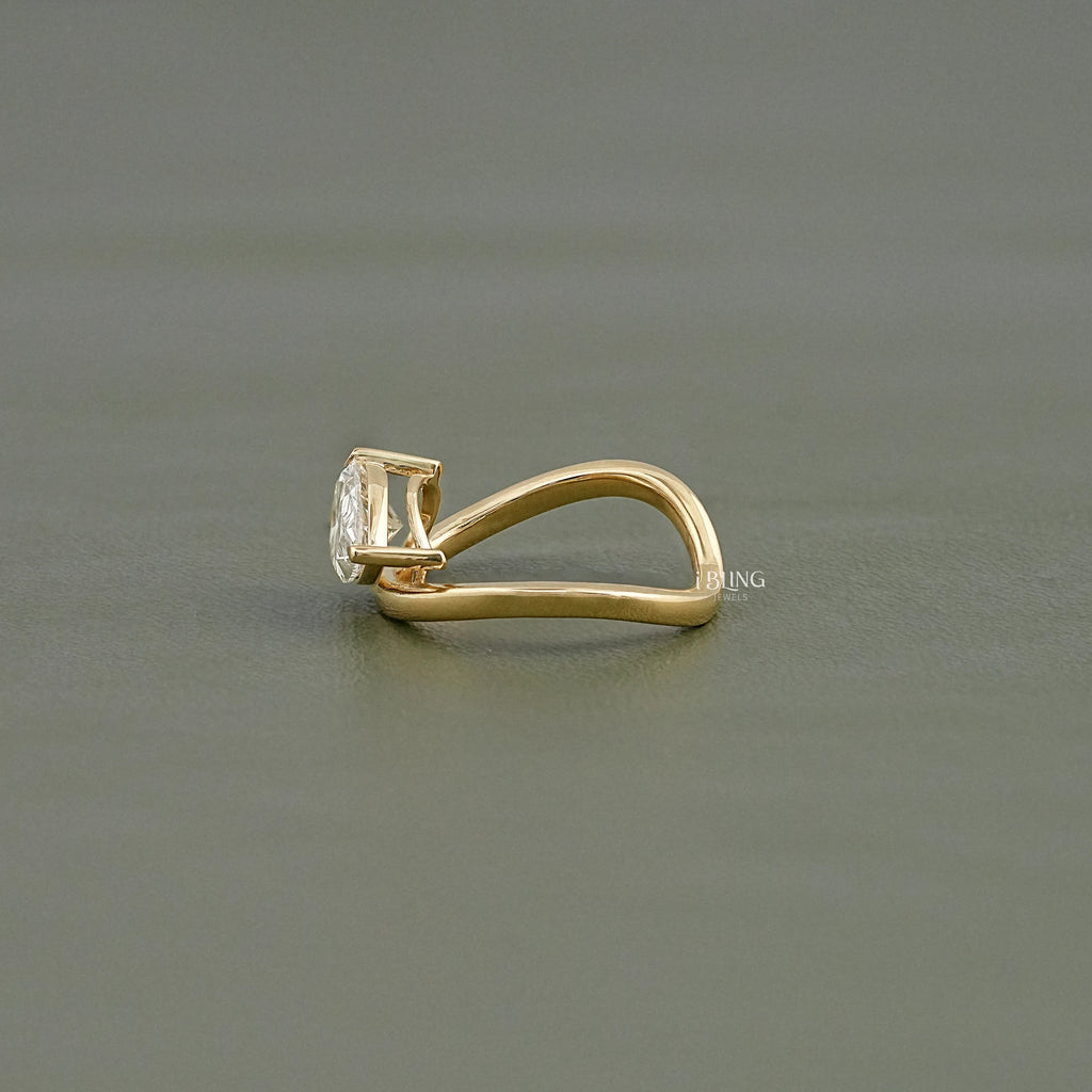 Pear Cut Lab Grown Diamond Curved Solitaire Ring