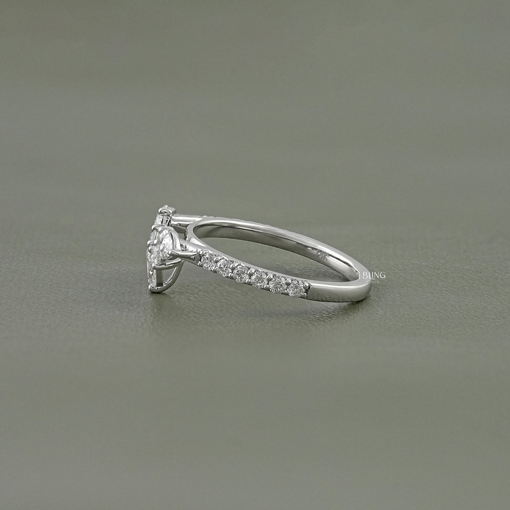 Pear Cut Lab Made Diamond Chevron Ring