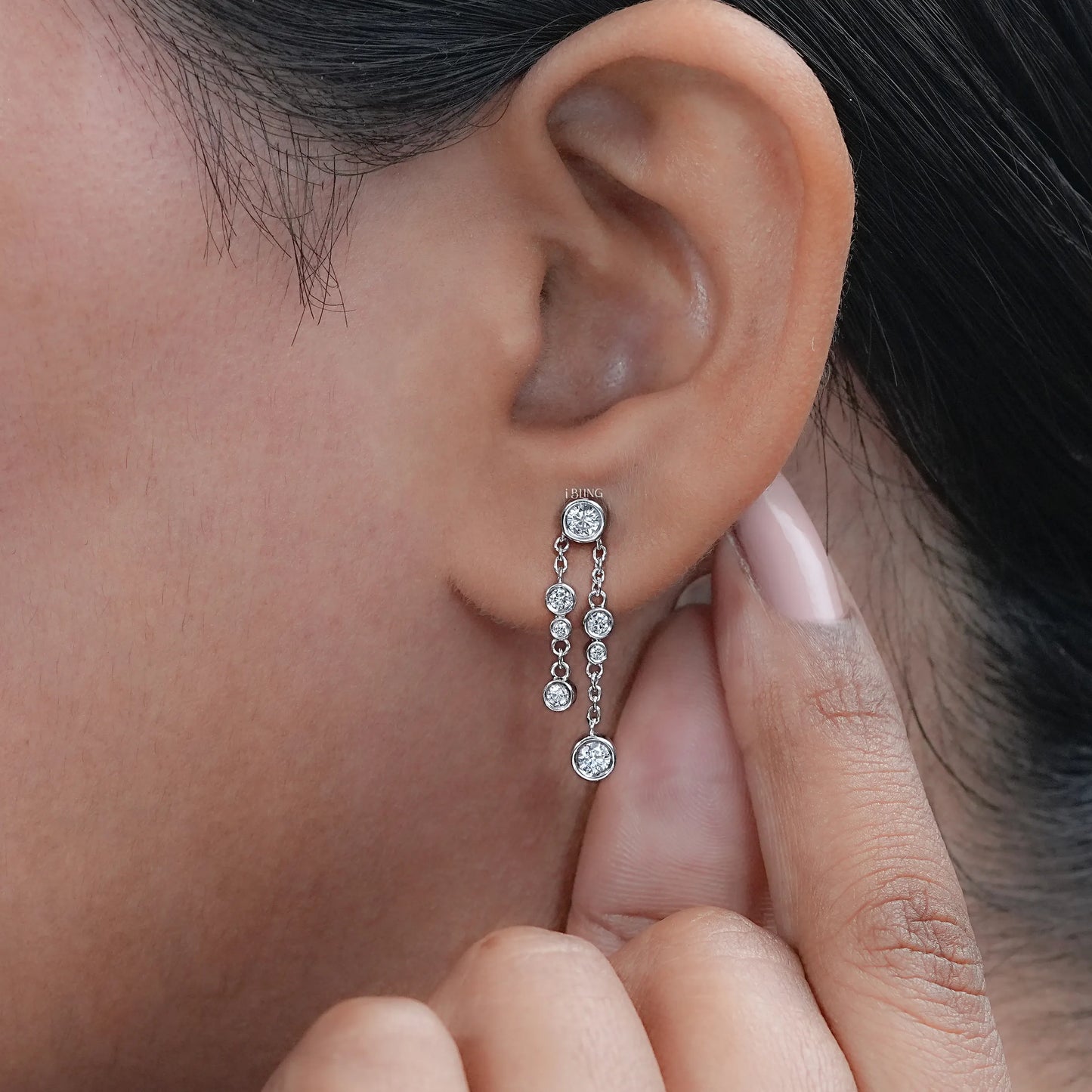 Bezel set drop dangly earrings for women, perfect special occasion jewelry