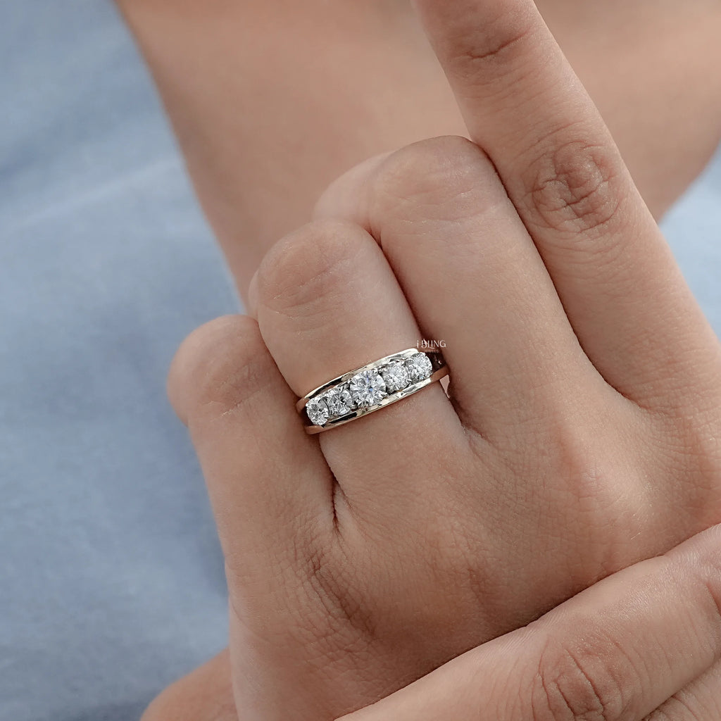 Round Five Stone Channel Set Diamond Wedding Band