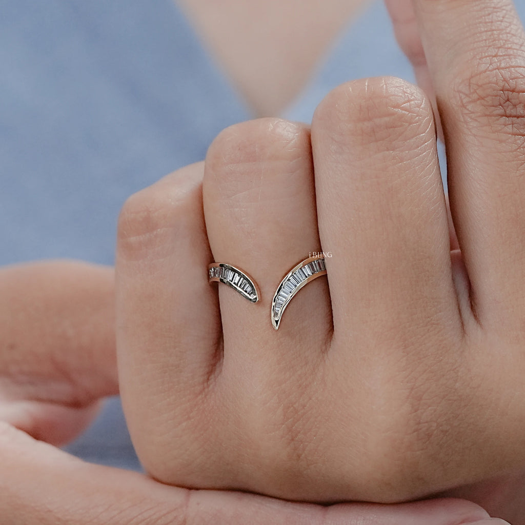 Tapered Baguette Diamond Channel Set V Shape Wedding Band