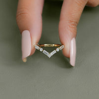 Round And Baguette Diamond V Shape Engagement Ring