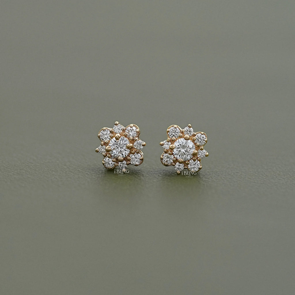 Round Lab Diamond Cluster Halo Stud Earrings
