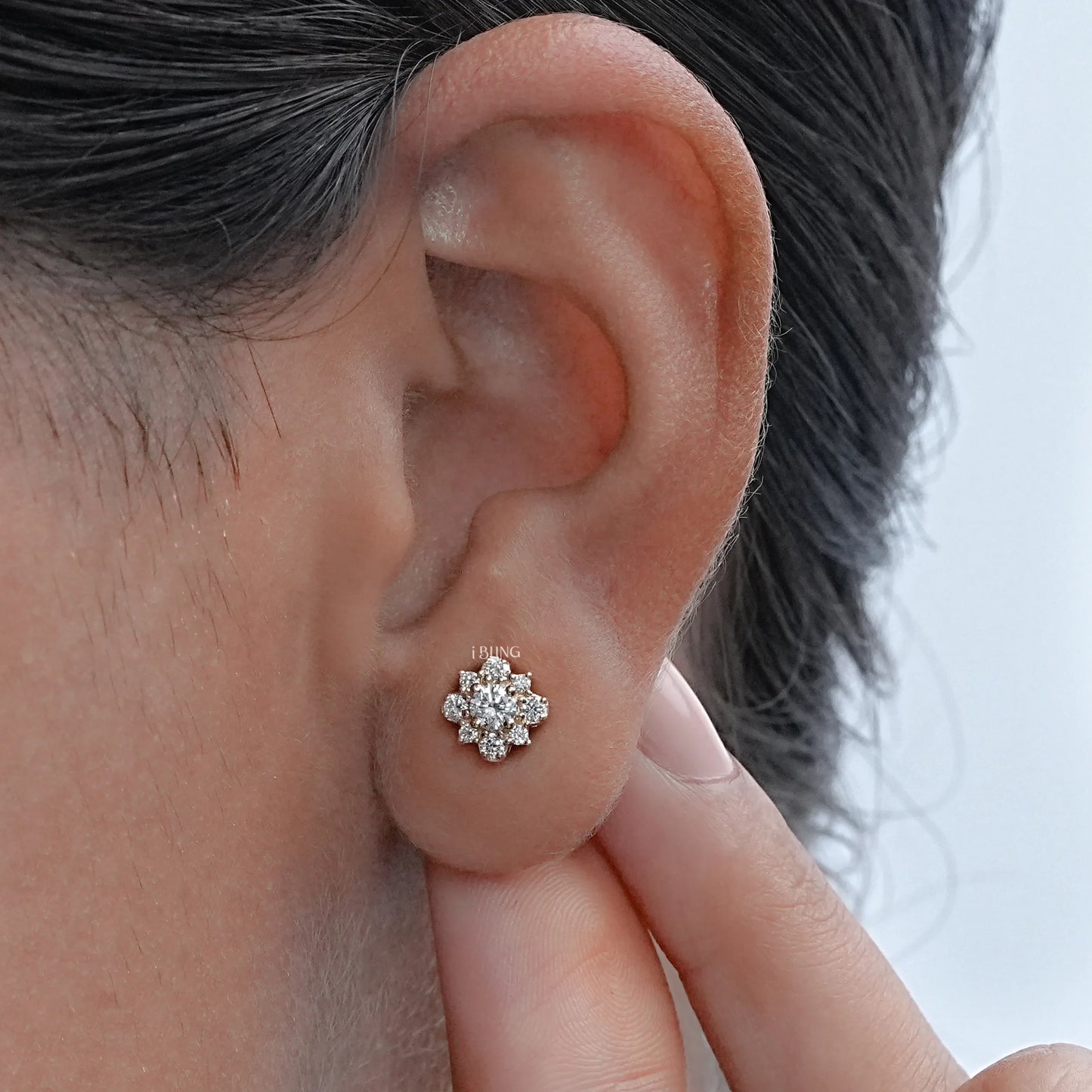 Round Lab Diamond Cluster Halo Stud Earrings