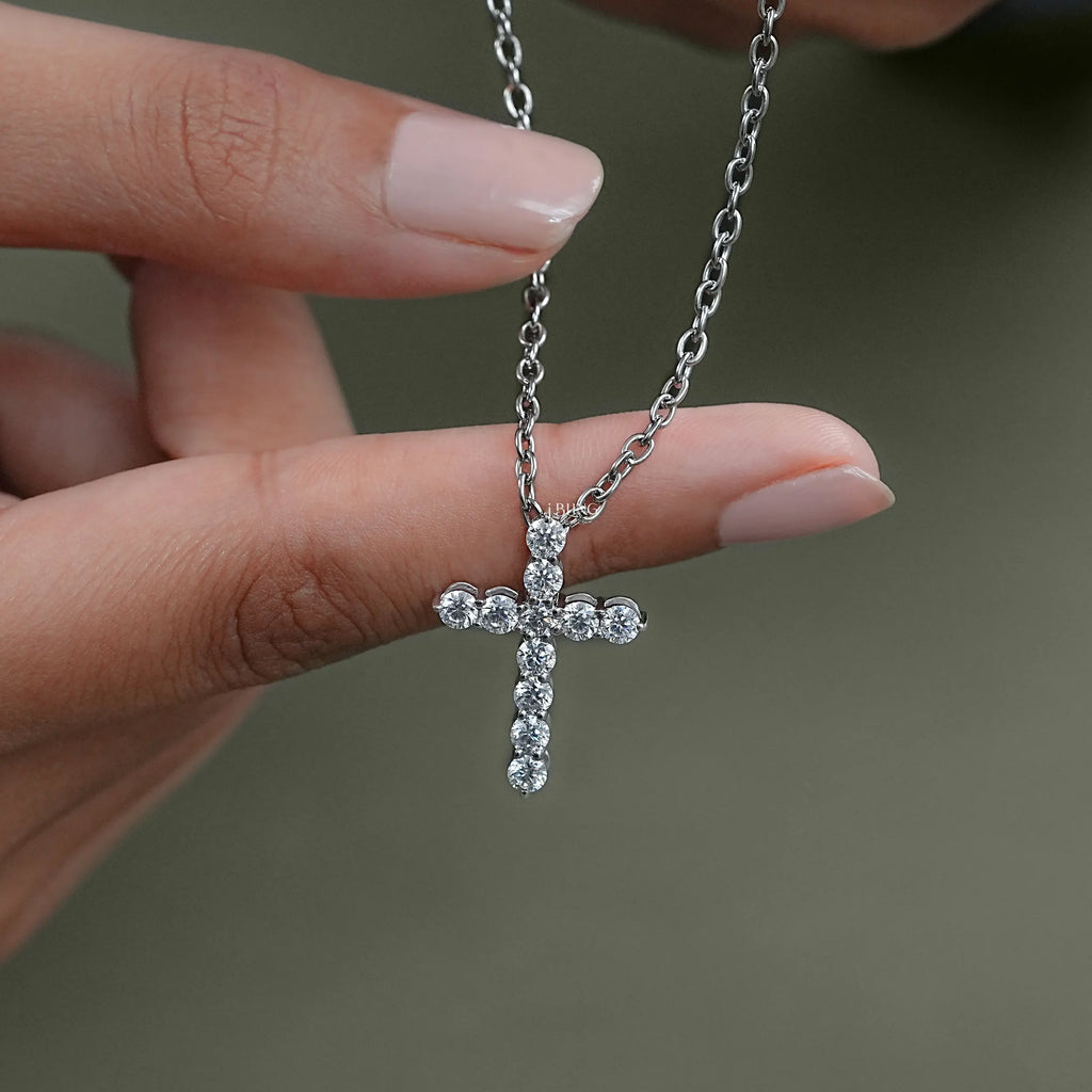 Round Lab Diamond Cross Necklace