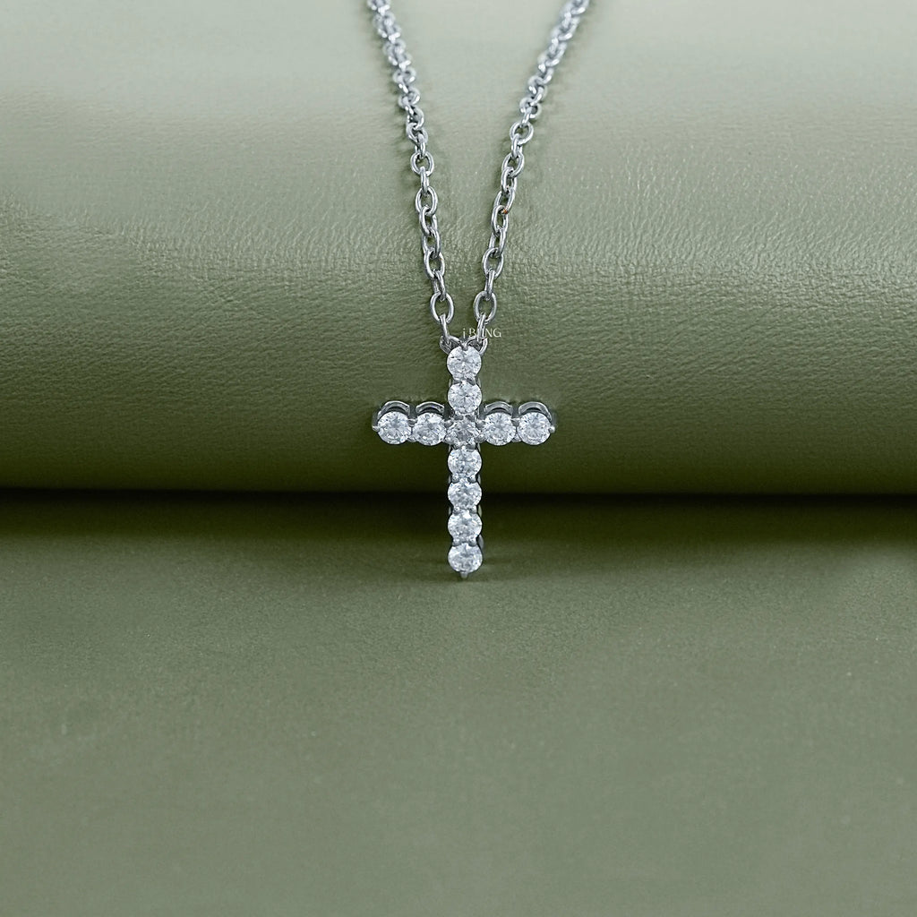 Round Lab Diamond Cross Necklace