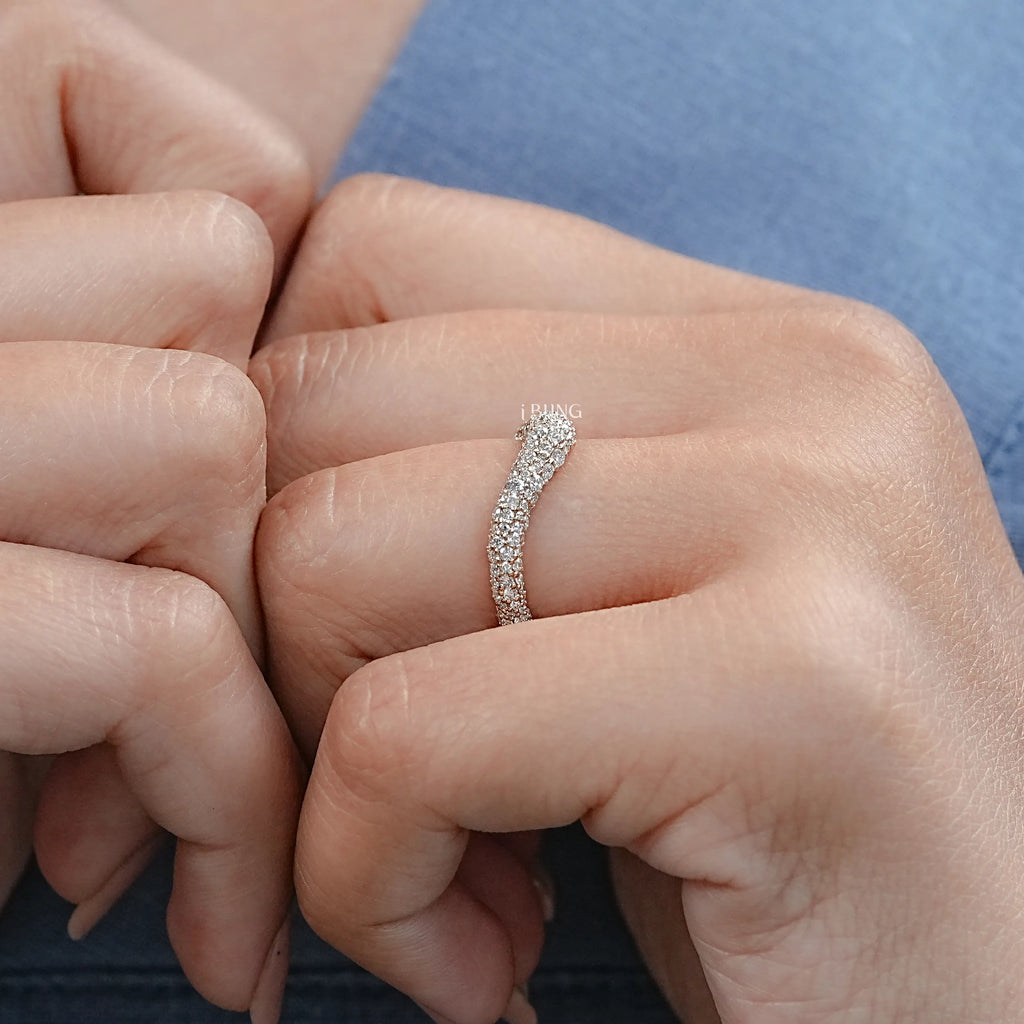 Round Diamond Pave Set Curved Wedding Band