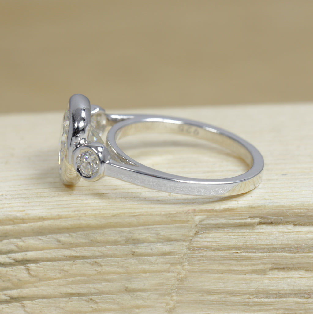 Three Stone Cushion Moissanite Bezel Set Ring