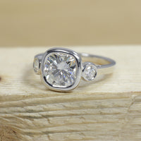Three Stone Cushion Moissanite Bezel Set Ring