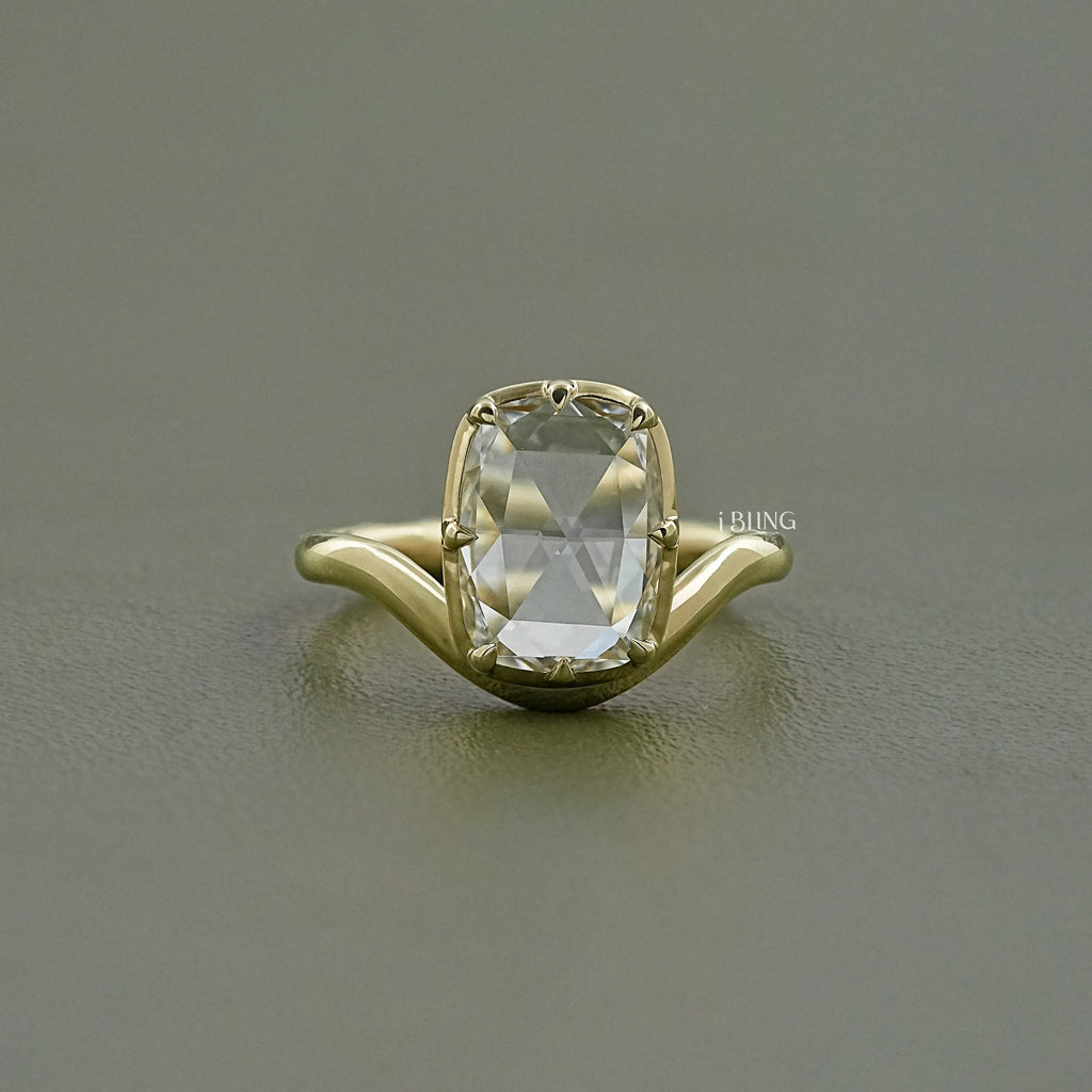 Rose Cut Elongated Cushion Curved Engagement Ring