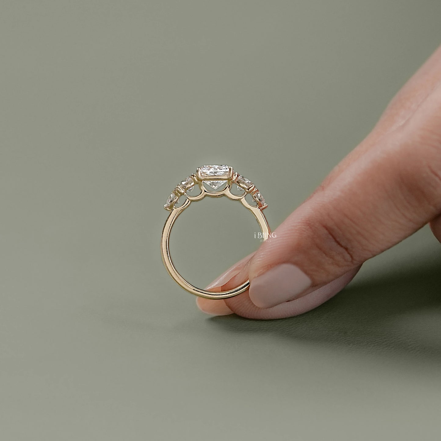 Top view Cushion Cut Five Stone Lab Grown Diamond Engagement Ring perfect for engagement moments