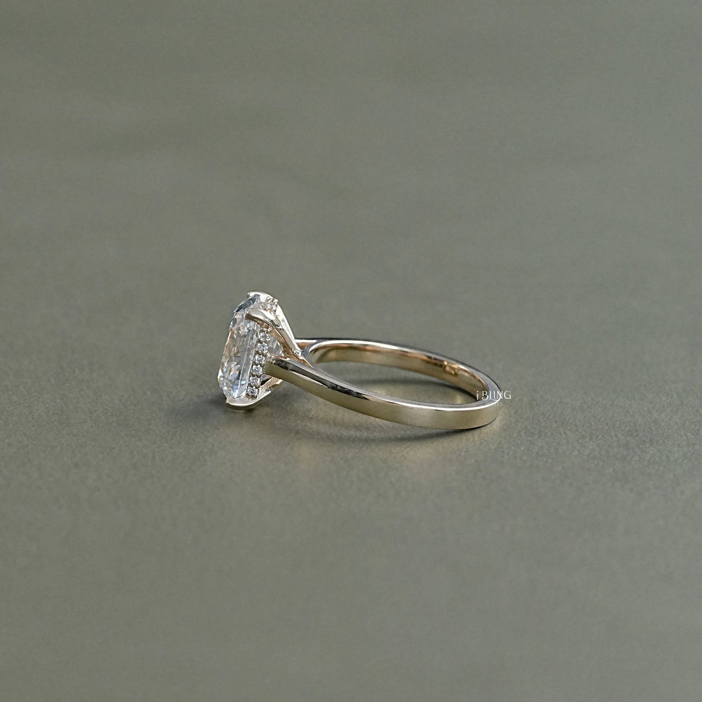 Old Mine Cushion Diamond Hidden Halo Engagement Ring