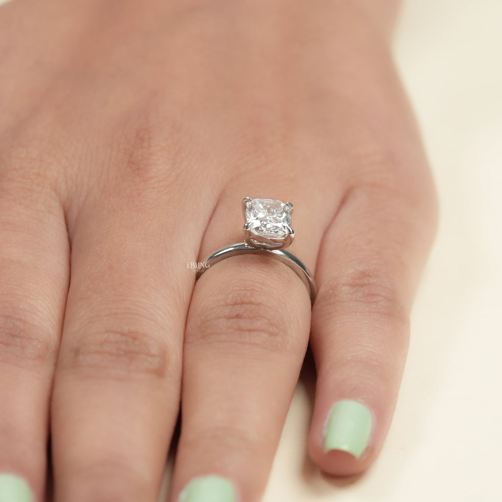 Elongated Cushion Lab Diamond Solitaire Engagement Ring