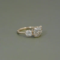 Three Stone Old Mine Cushion Cut Engagement Ring