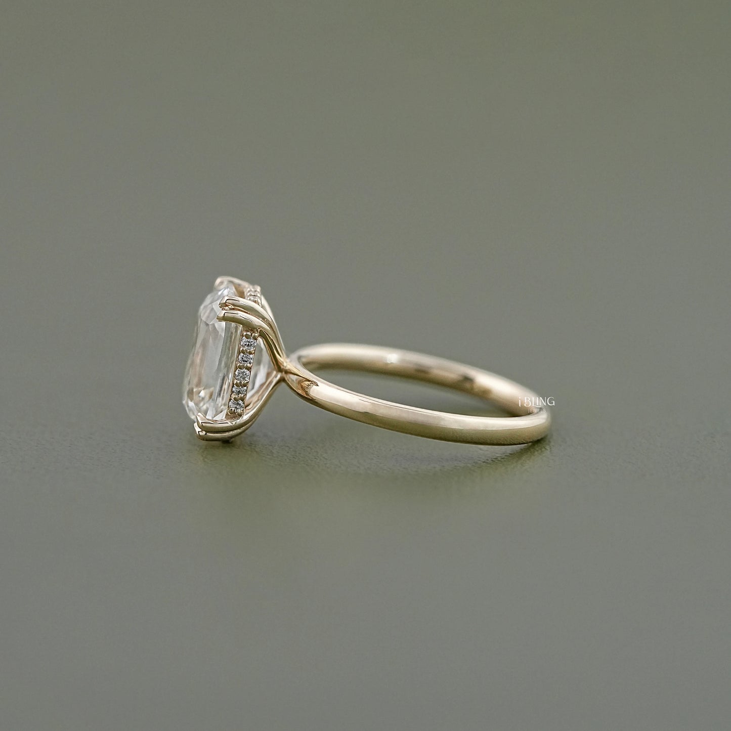Old Mine Cushion Cut Hidden Halo Engagement Ring