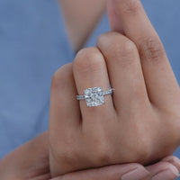 Cushion Lab Diamond Hidden Halo Solitaire Accent Ring