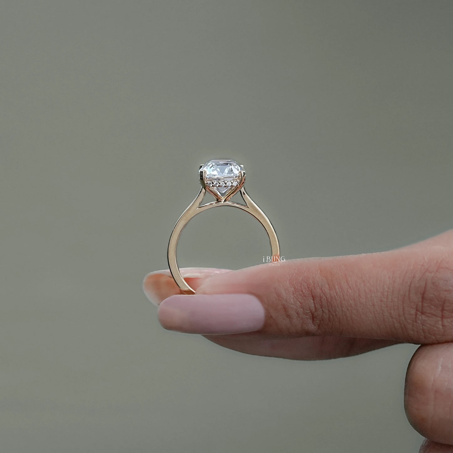 Old Mine Cushion Diamond Hidden Halo Engagement Ring