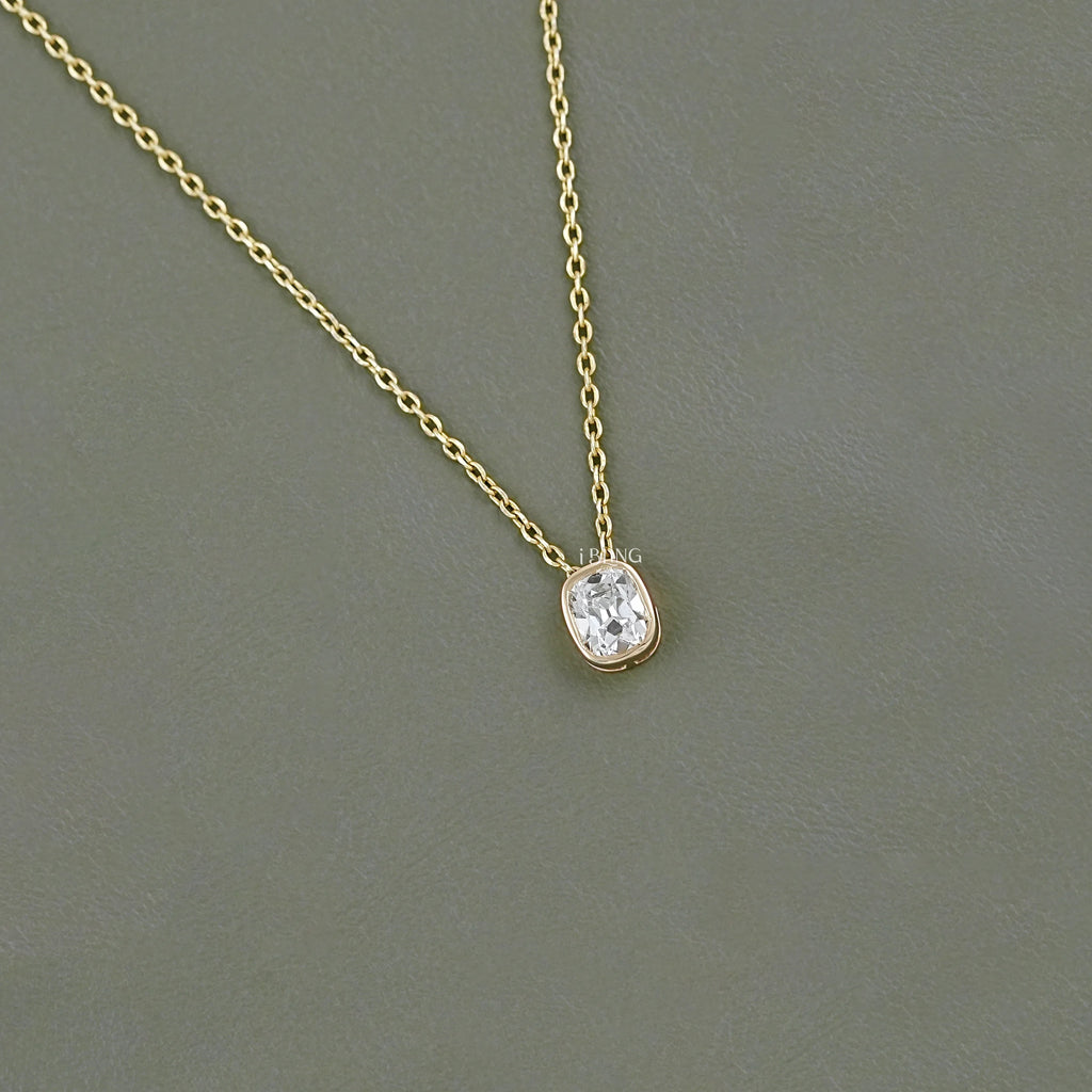 Cushion Cut Lab Diamond Bezel Set Necklace